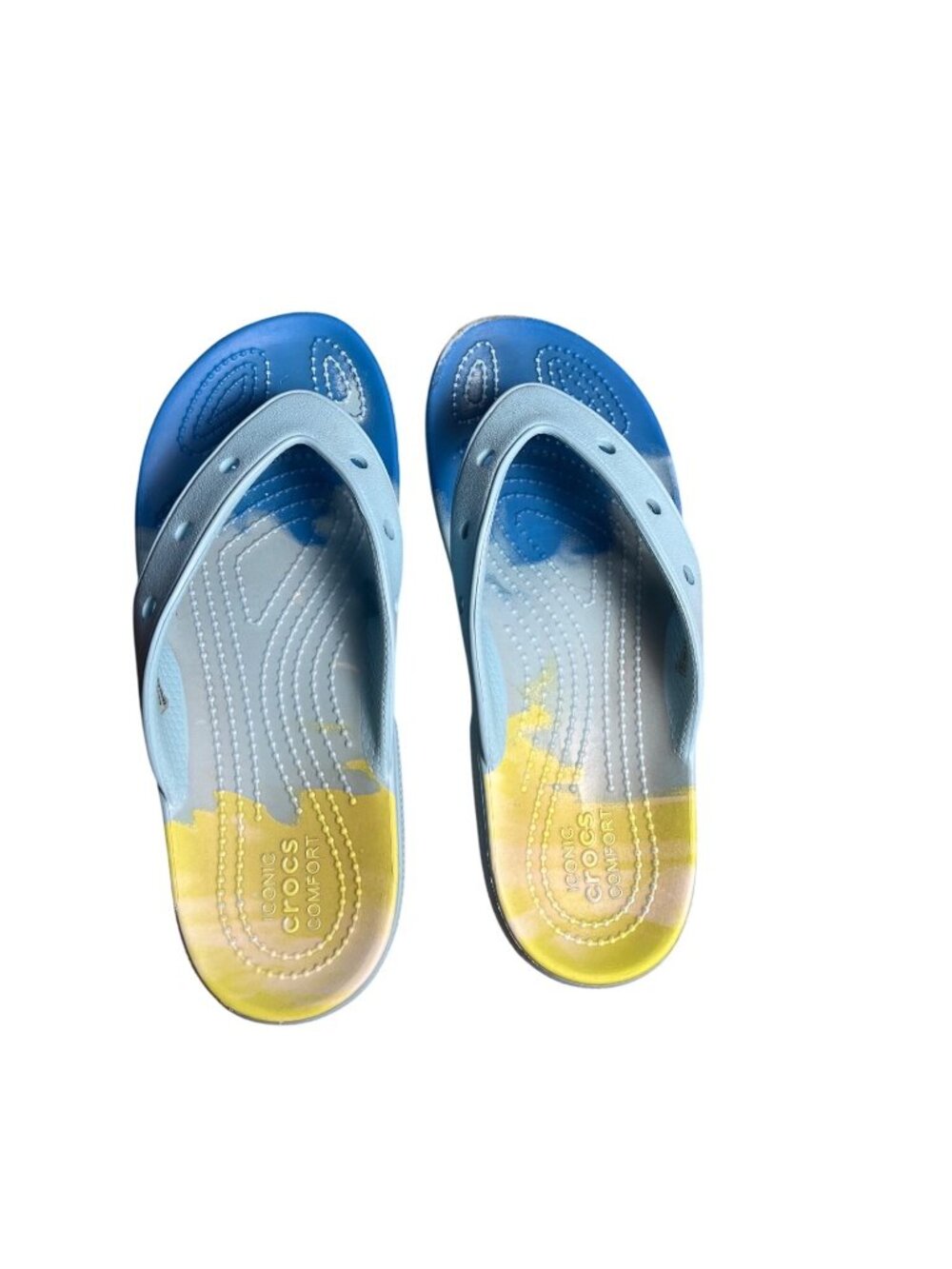 Crocs Blue & Yellow Ombre Thong Sandals Size 6 womens 4 Men’s Casual Slides